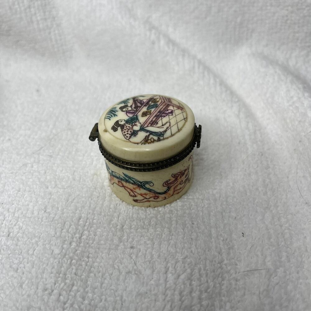 Antique Vintage Asian Trinket Box Latching Lid